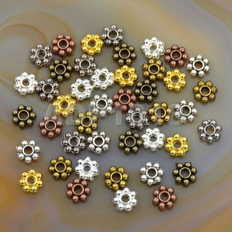PH PandaHall 500pcs 5mm Flower Spacer Beads 5 Colors Tibetan Alloy Daisy  Metal Spacers Mini Snowflake Loose Beads Craft Jeweley Beads for Bracelet