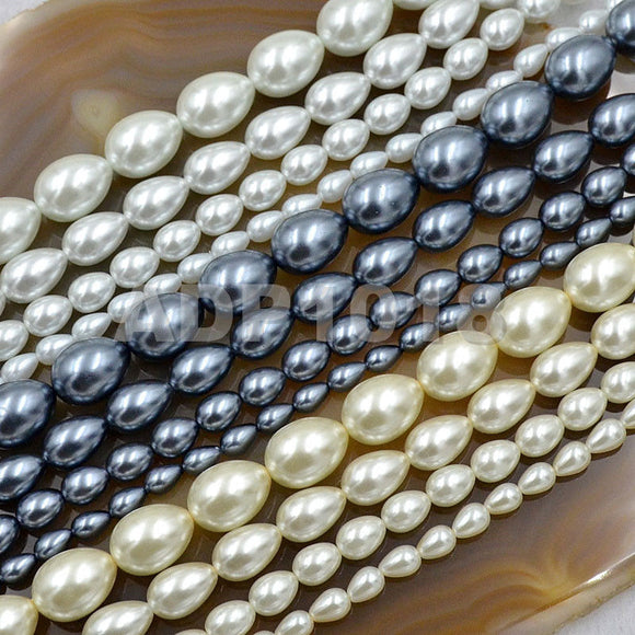 Czech Satin Luster Glass Pearl Pear Teardrop Loose Beads on a 15.5