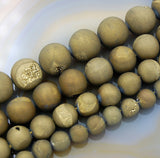 Natural Druzy Quartz Agate Gemstone Round Loose Beads on a 8" Strand