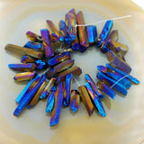 Titanium Coated Natural Quartz Crystal Druzy Freeform Stick Pointed Beads 8"