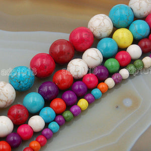 Mix Colored Howlite Turquoise Round Loose Beads on a 15.5" Strand