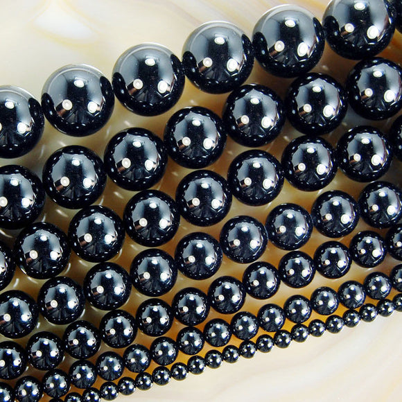 Natural Black Onyx Gemstone Round Loose Beads on a 15.5