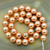 Czech Orange Satin Luster Glass Pearl Round Beads on a 15.5" Strand