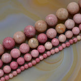 Faceted Natural Pink Rhodonite Gemstone Round Loose Beads on a 15.5" Strand