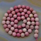 Faceted Natural Pink Rhodonite Gemstone Round Loose Beads on a 15.5" Strand