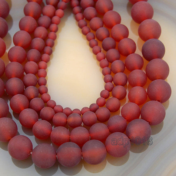 Matte Natural Red Agate Gemstone Round Loose Beads on a 15.5