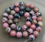 Natural Red Black Rhodonite Gemstone Round Loose Beads on a 15.5" Strand