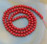 Natural Red Coral Gemstone Round Loose Beads on a 15.5" Strand