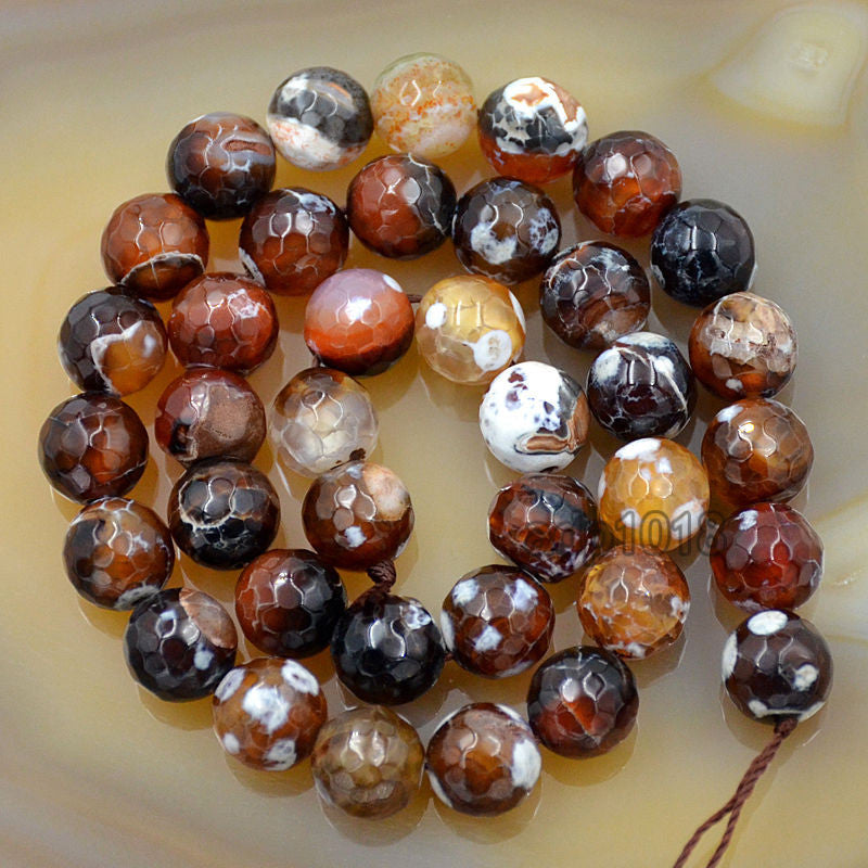 Faceted Natural Red Dream Fire Agate Gemstone Round Loose Beads on a 15.5