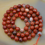 Faceted Natural Red River Jasper Gemstone Round Loose Beads on a 15.5" Strand