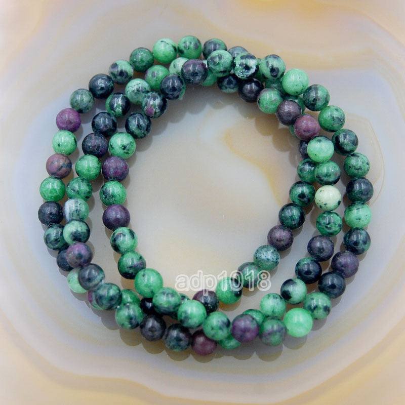 10mm Ruby Zoisite Beads, Round Green Pink Gemstone 38pcs/strand