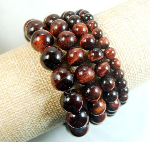 Natural Red Tiger's Eye Gemstone Beads Stretch Bracelet Healing Reiki