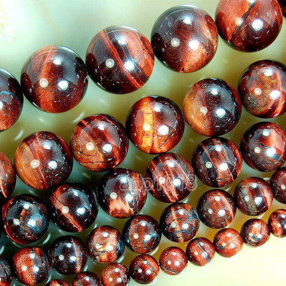 Natural Red Tiger's Eye Gemstone Round Loose Beads on a 15.5