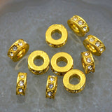 Zircon Pave Rhinestones Spacer Rondelle Connector Metal Finding Charm Beads