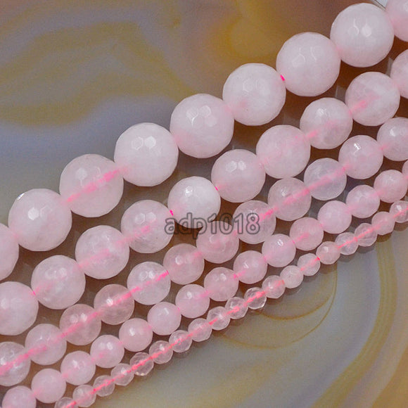 Faceted Natural Rose Quartz Gemstone Round Loose Beads on a 15.5