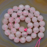 Faceted Natural Rose Quartz Gemstone Round Loose Beads on a 15.5" Strand