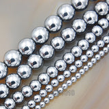 Natural Hematite Gemstone Round Loose Beads on a 15.5" Strand