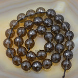 Faceted Natural Smoky Quartz Gemstone Round Loose Beads on a 15.5" Strand
