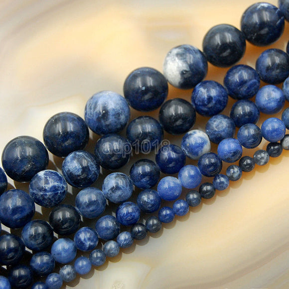Natural Blue Sodalite Round Loose Beads on a 15.5
