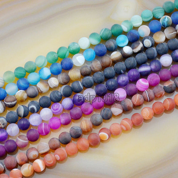 Matte Natural Striated Stripe Agate Gemstone Round Loose Beads on a 15.5