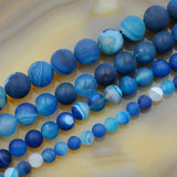 Matte Natural Striated Stripe Agate Gemstone Round Loose Beads on a 15.5" Strand