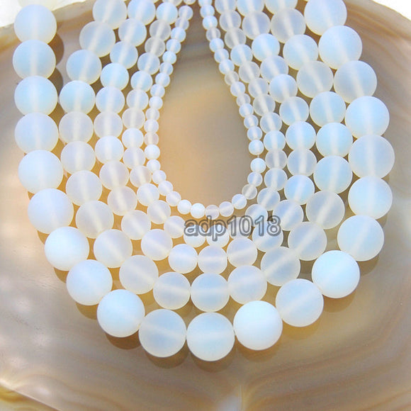 Matte White Opalite Gemstone Round Loose Beads on a 15.5