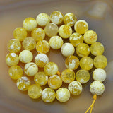 Faceted Natural Yellow Fire Agate Gemstone Round Loose Beads on a 15.5" Strand