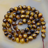 Faceted Natural Yellow Tiger's Eye Gemstone Round Loose Beads on a 15.5" Strand