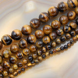 Natural Yellow Tiger's Eye Gemstone Round Loose Beads on a 15.5" Strand