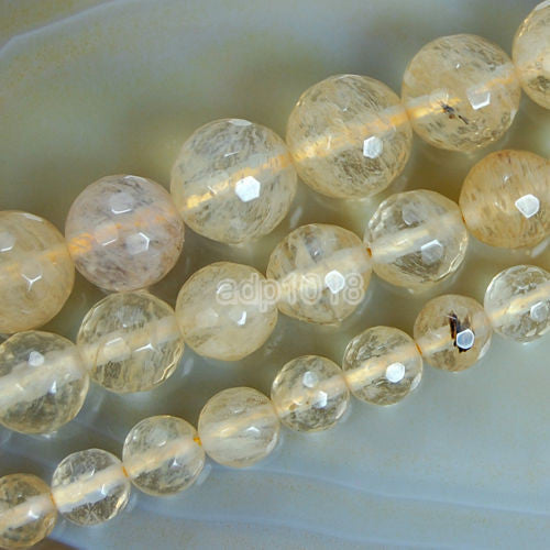 Faceted Natural Yellow Volcano Quartz Gemstone Round Loose Beads on a 15.5
