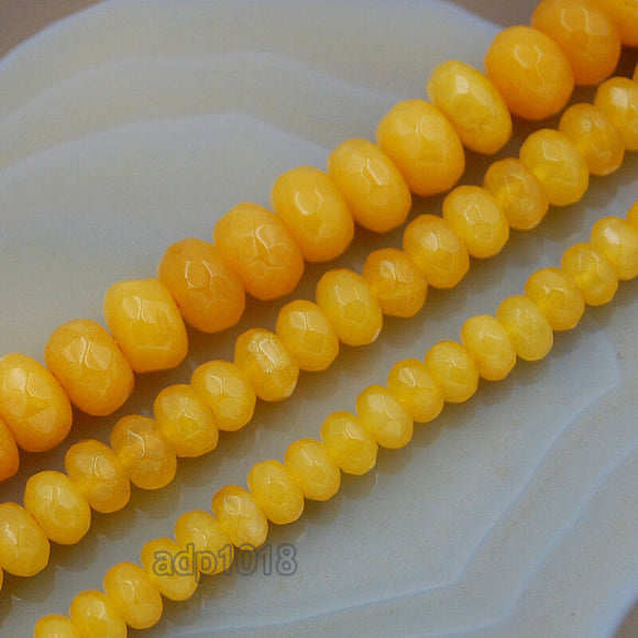 Yellow Amber Faceted Jade Rondelle Beads 15