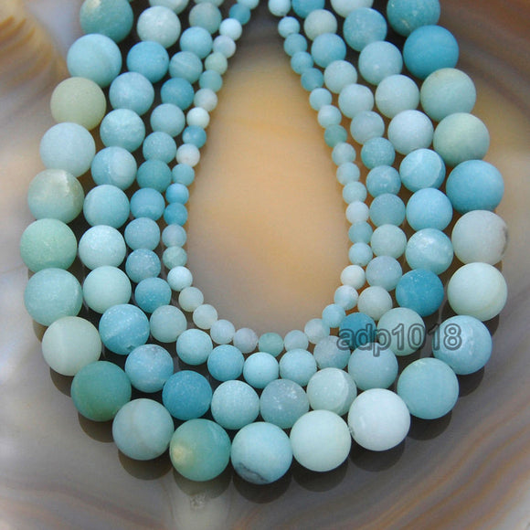 Matte Natural Blue Amazonite Gemstone Round Loose Beads on a 15.5