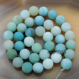 Matte Natural Blue Amazonite Gemstone Round Loose Beads on a 15.5" Strand