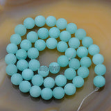 Matte Natural Aquamarine Jade Gemstone Round Loose Beads on a 15.5" Strand