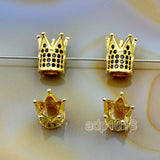 King Crown Clear or Black Cubic Zirconia Rhinestones Spacer 18K Plated Metal Finding Connector Charm Beads