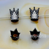 King Crown Clear or Black Cubic Zirconia Rhinestones Spacer 18K Plated Metal Finding Connector Charm Beads