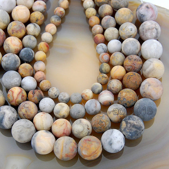 Matte Natural Crazy Lace Agate Gemstone Round Loose Beads on a 15.5