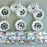 Czech Crystal Rhinestones Spacer Silver Rondelle Connector Charm Beads 100 Pcs