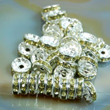 Czech Crystal Rhinestones Spacer Silver Rondelle Connector Charm Beads 100 Pcs (Colored)