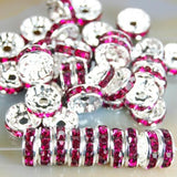 Czech Crystal Rhinestones Spacer Silver Rondelle Connector Charm Beads 100 Pcs (Colored)