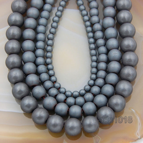 Matte Natural Metallic Hematite Gemstone Round Loose Beads on a 15.5