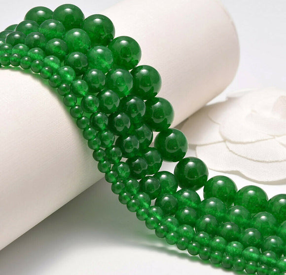 Natural Malay Green Jade Smooth Round Loose Beads 15