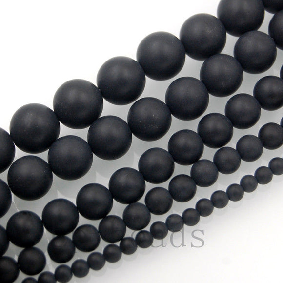 Matte Natural Black Onyx Gemstone Round Loose Beads on a 15.5