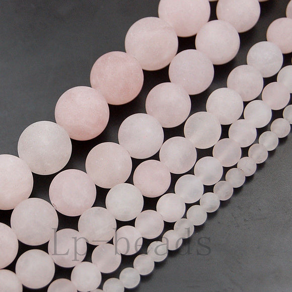 Matte Natural Rose Quartz Gemstone Round Loose Beads on a 15.5