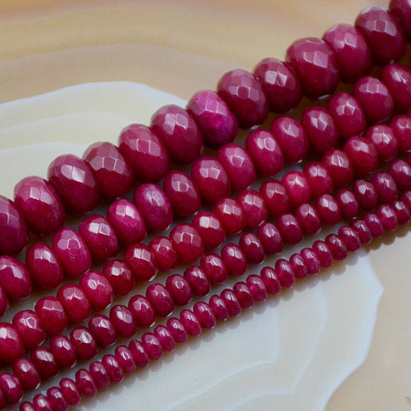 Faceted Ruby Jade Rondelle Beads 15