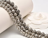AD Beads 6mm 8mm 10mm Metallic Titanium Coated Rock Lava Gemstones Round Beads 15"