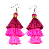 Fashion Charm Silk Tassel 3 Layers Multiple Colored Ombre Bohemian Fan Fringe Dangle Earrings