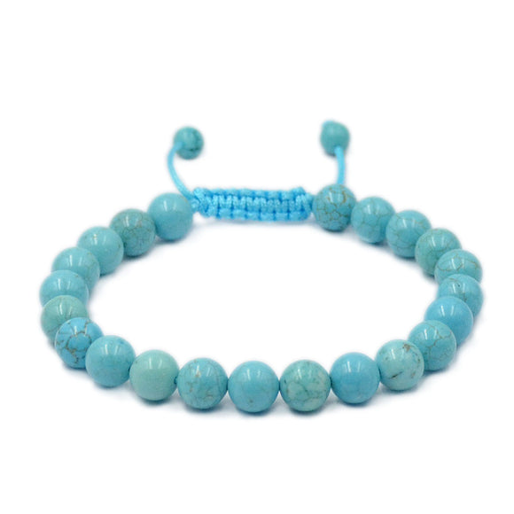 Natural Blue Turquoise 8mm Gemstone Healing Power Crystal Adjustable Macrame Bracelet