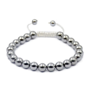Natural Silver Hematite 8mm Gemstone Healing Power Crystal Adjustable Macrame Bracelet