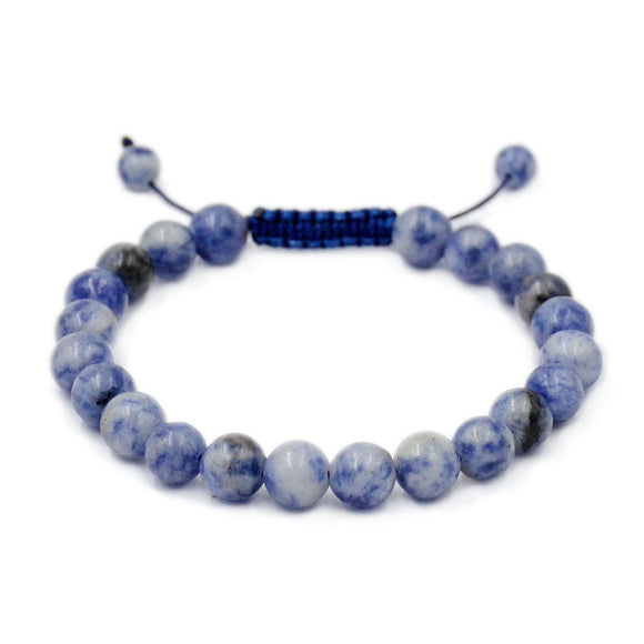 Natural Blue Spot Jasper 8mm Gemstone Healing Power Crystal Adjustable Macrame Bracelet